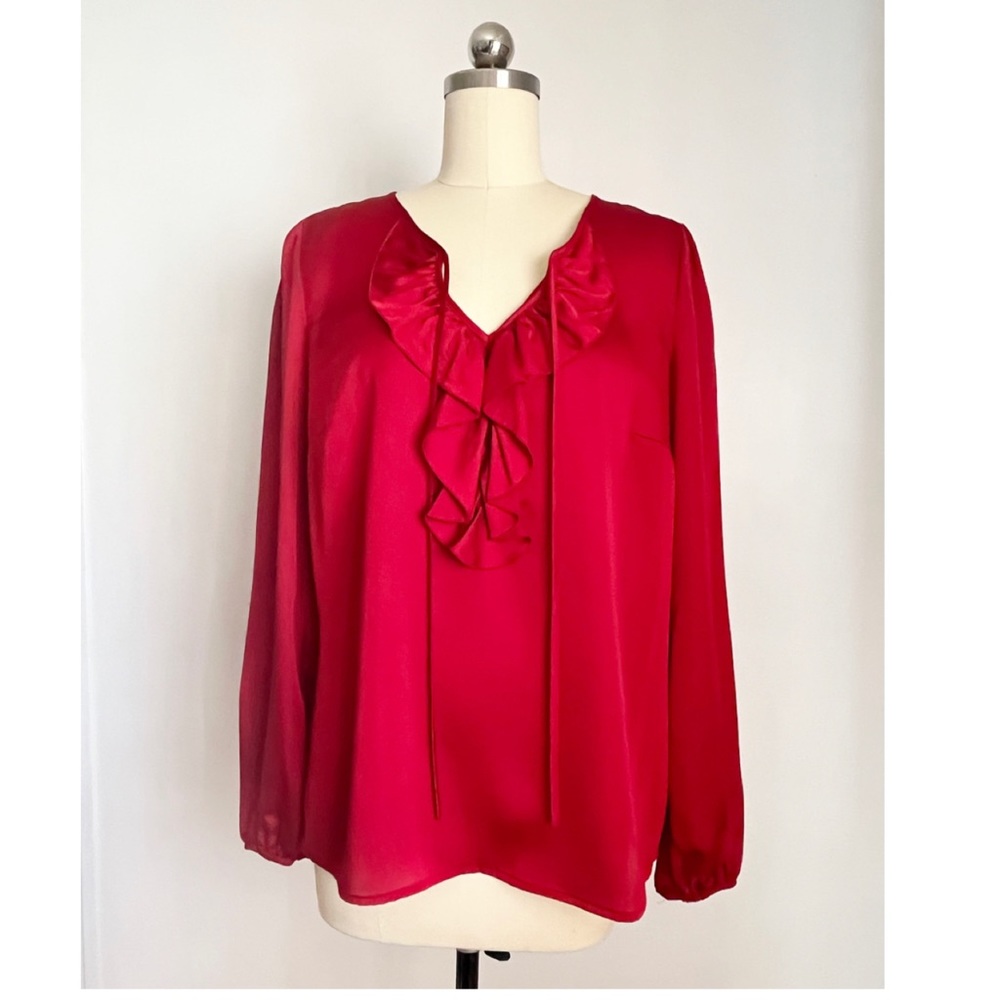 Burgundy Red Shimmer Ruffled Blouse